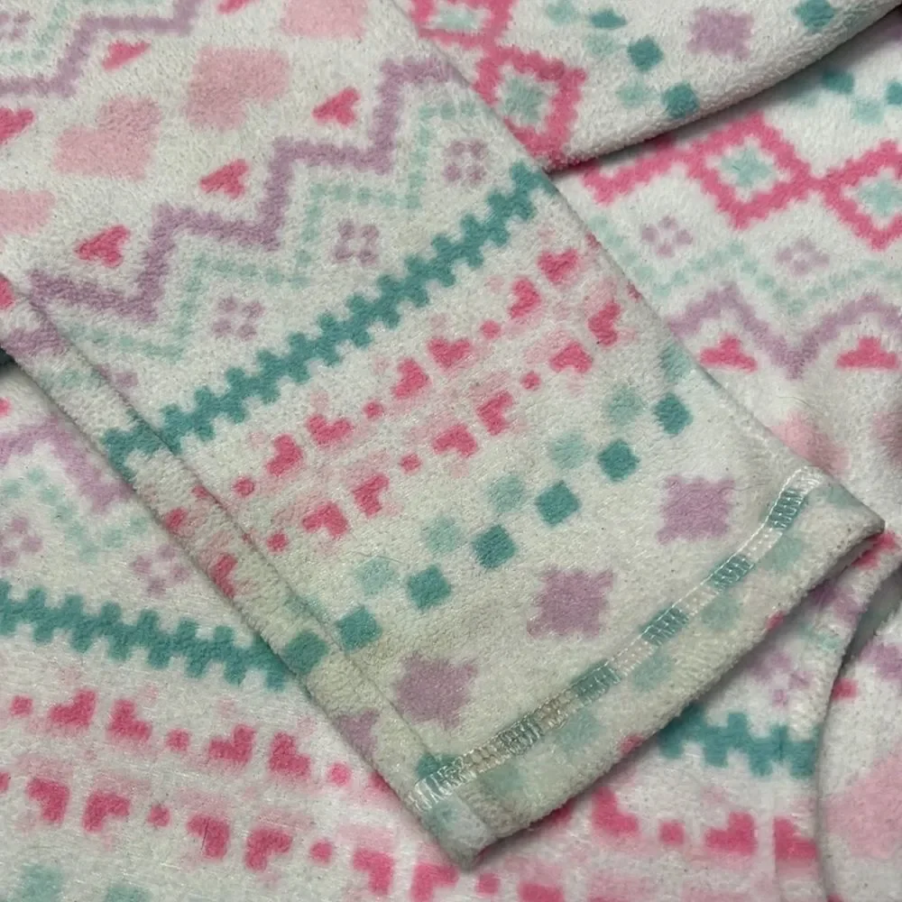 Children Place Girl 10/12 Purple Aqua Pink Heart Pattern Fleece w Pockets